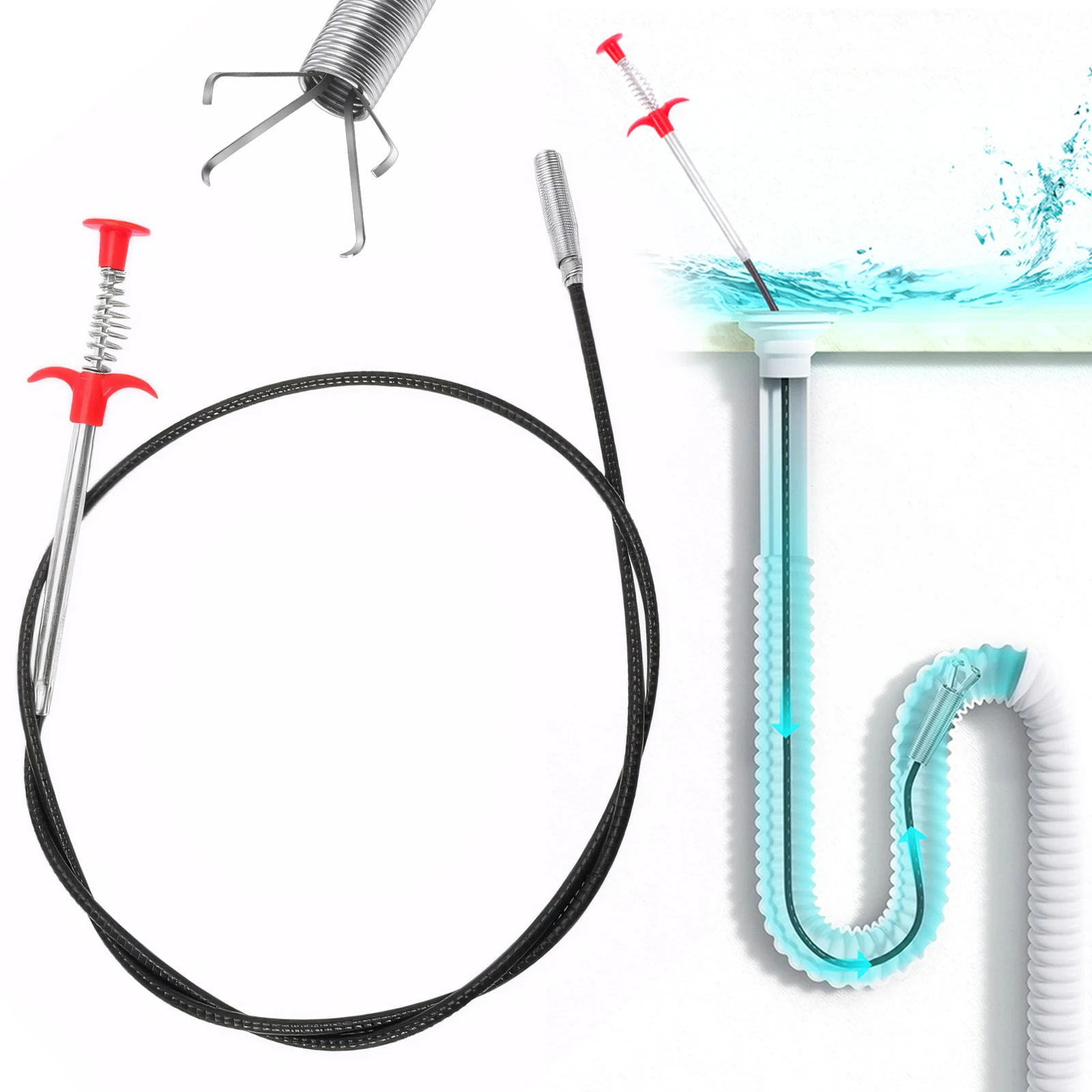 

Bendable Drain Auger Wear Resist Spring Loaded Grabber Reusable Drain Clog Remover for Kitchen Sink Bathroom Cleaning Tools