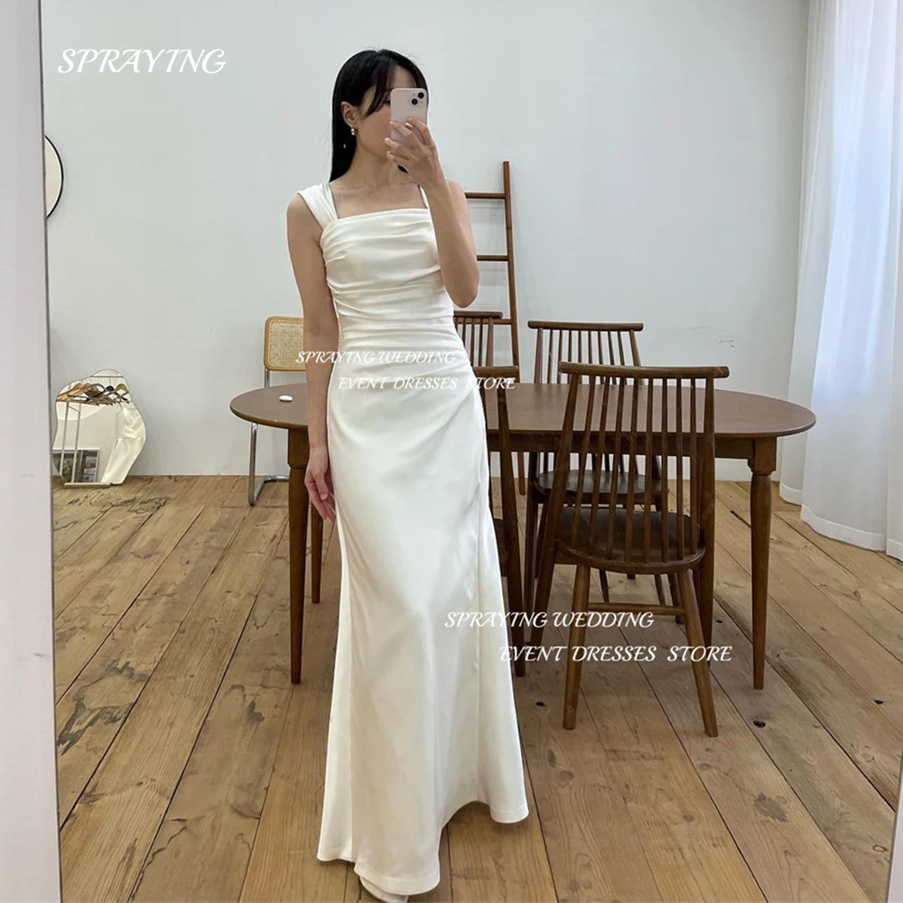 

SPRAYING Simple Square Neck Wedding Dress Korea Photo Shoot A Line Sheath Bridal Gown Sleeveless Satin Bridal Dresses