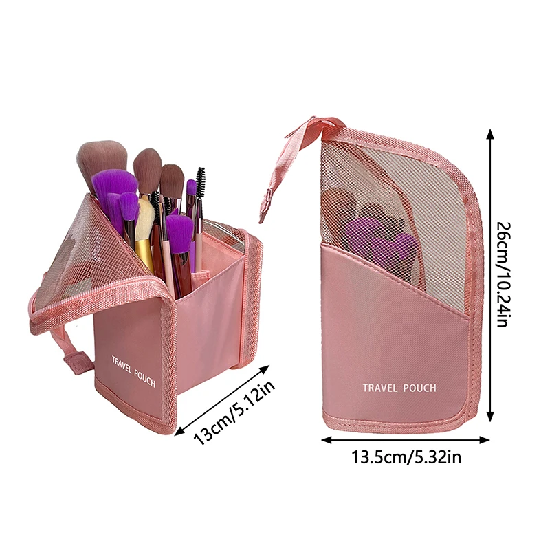 Tas penyimpanan kuas Makeup Desktop, tas perlengkapan mandi pensil alis, tas penyimpanan kapasitas besar, perjalanan portabel gaya sederhana desain ritsleting