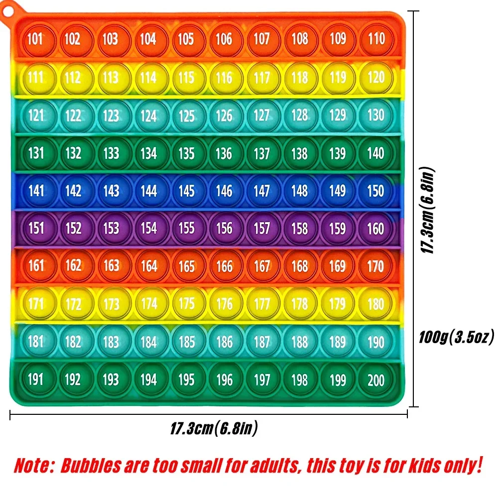 1-200 angka menghitung gelisah matematika mainan Pop, silikon pelangi mendorong gelembung pendidikan permainan matematika mainan untuk anak-anak Prasekolah