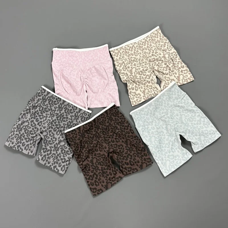 Contrastline Sculpt Scrunch Shorts Women Seamless Leopard Print High Waist Tummy Control Butt Lifting Gym Yoga Workout Shorts