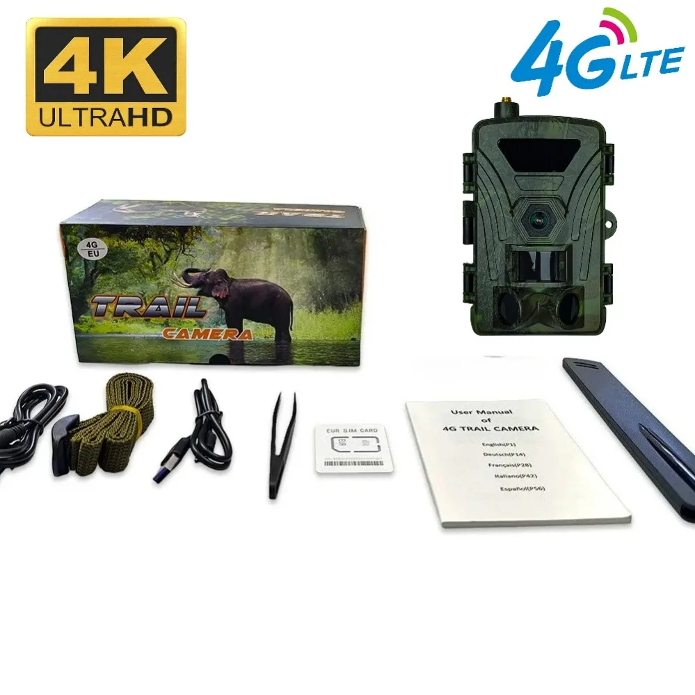 

PR802LTE 4G Hunting Trail Camera 4K Wireless Wild Cam Cellular Photo Transmission 60/48/42/36/32/28 MP Surveillance Game Camera