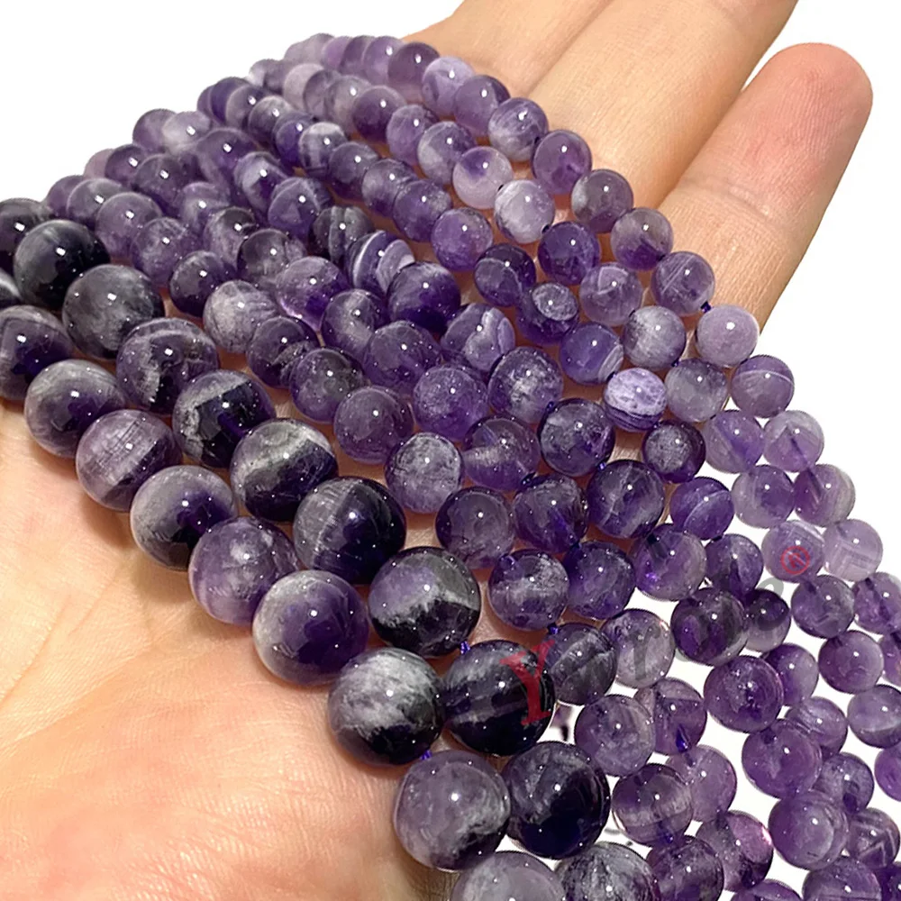 Good Quality Natural Amethyst Stone Crystal Beads Purple Smooth Gem For Jewelry Making DIY Bracelet Accessories 4 6 8 10 12MM