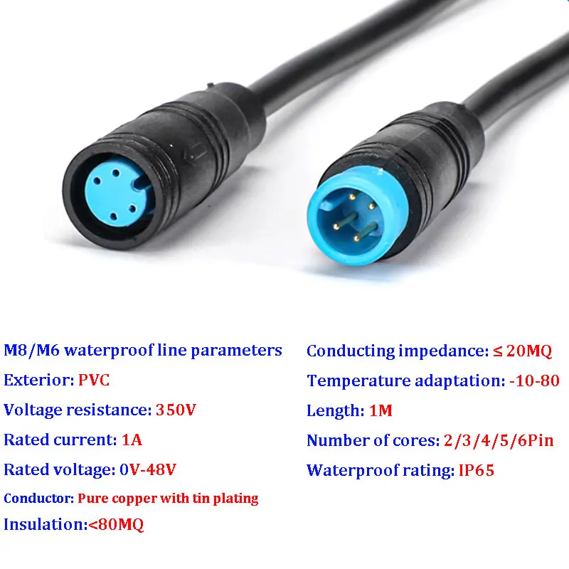 M6 M8 2 3 4 5 6 Pin Male to Female Ebike Electric Butt Cable Plug Connector Scooter Brake Waterproof Signal Sensor Cord 1 Meter