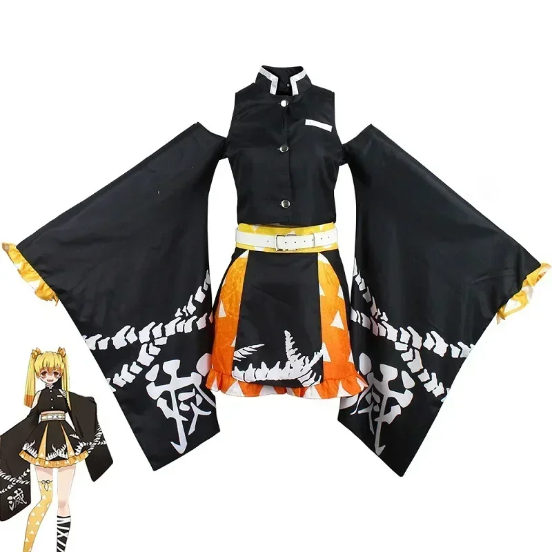 Agatsuma Zenitsu Kostuum Pruik Vrouwen Lolita Jurk Anime Demon Moordenaar Kimetsu No Yaiba Cosplay Kimono Yukata Outfits Carnaval Pak