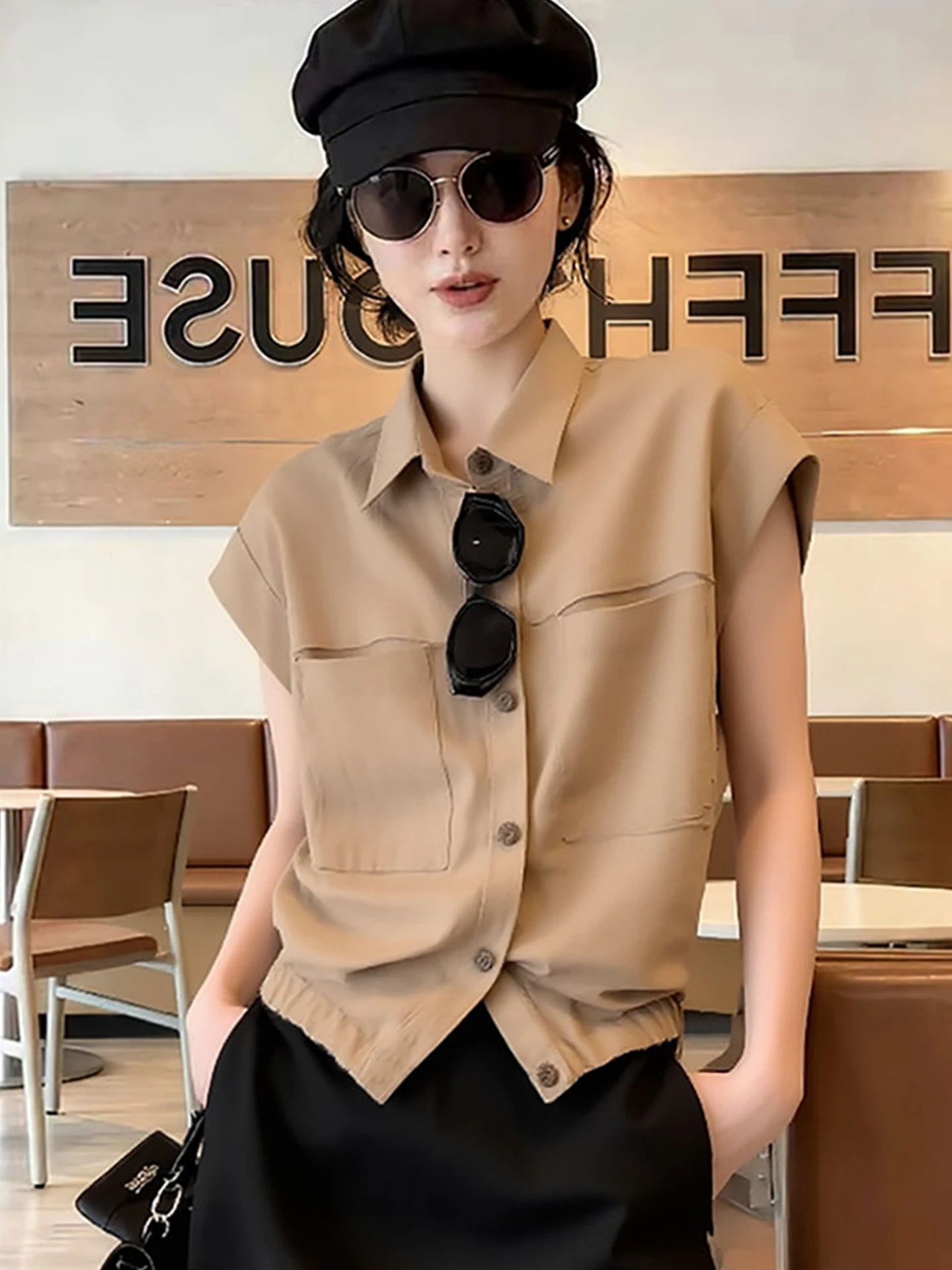 

Fashionable Collar Shirt Short Sleeve Single Button Women's Versatile Summer 2026 Korean Style Loose Fit Color