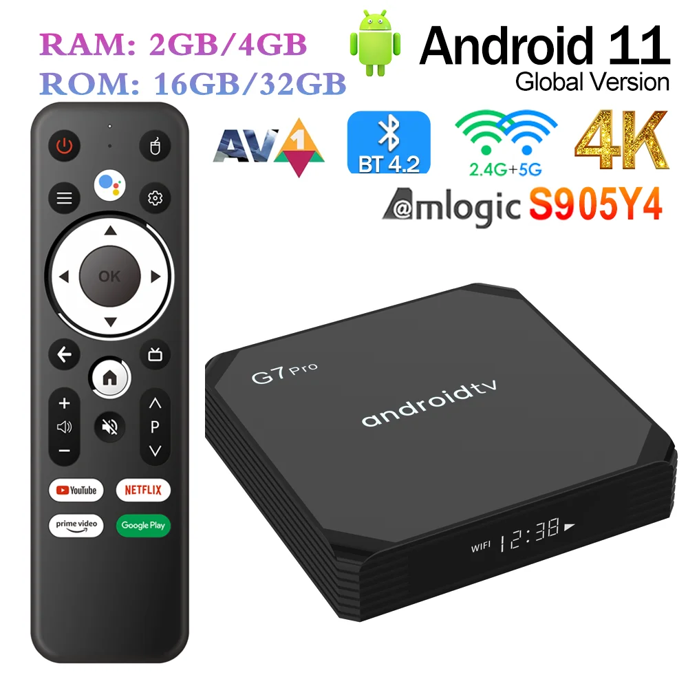 Умный медиаплеер ATV G7 PRO Android 11 Amlogic S905Y4 4K HDR с поддержкой памяти 2 ГБ/4 ГБ/32 ГБ для Prime Video Netflix YouTube