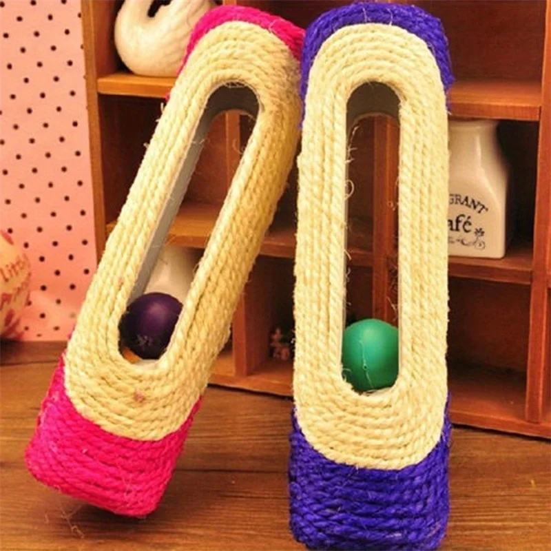 Juguete para gatos y gatitos, poste rascador de Sisal rodante largo, juguete interactivo, suministros para gatos, juguete de plumas con 3 bolas de rodillo de Color aleatorio