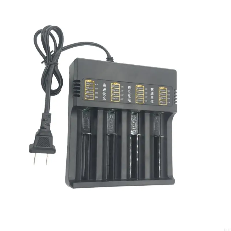 E21E 4-Bay 18650 Battery Stand Intelligent Voltages Switching with Shortcircuit Protections for 18650, 26650, 21700