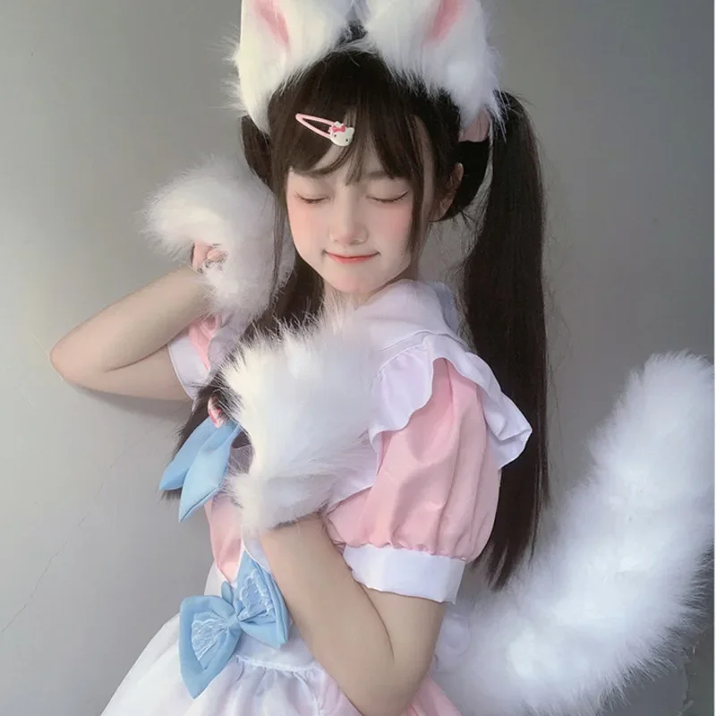 Halloween Cosplay Costume Mask Fluffy Fur Fox Tail Keychain Cat Paws Gloves And Wolf Therian Mask Set For Sets Accessories