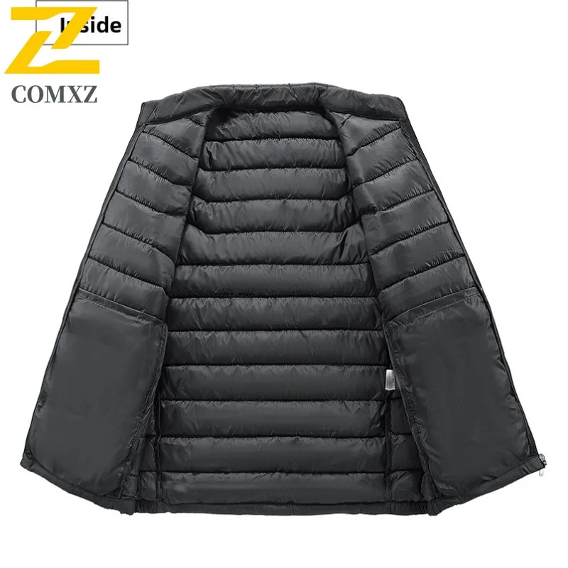 COMXZ 2025 Mens Stand Collar Puffer Jacket Winter Korean style waterproof windproof Slim Fit Ribbed Quilted Outdoor Sports Coat