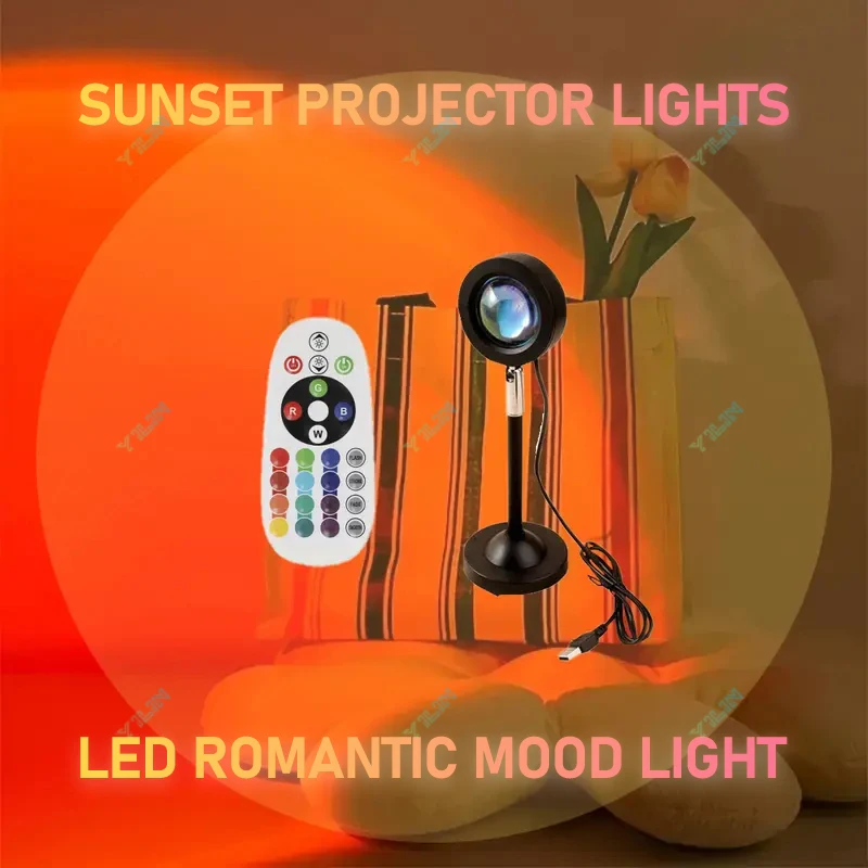 

USB светодиодный проектор, ночник, RGB лампа заката, атмосфера, ночник, пульт дистанционного управления для комнаты, украшение для фотографии окружающей среды