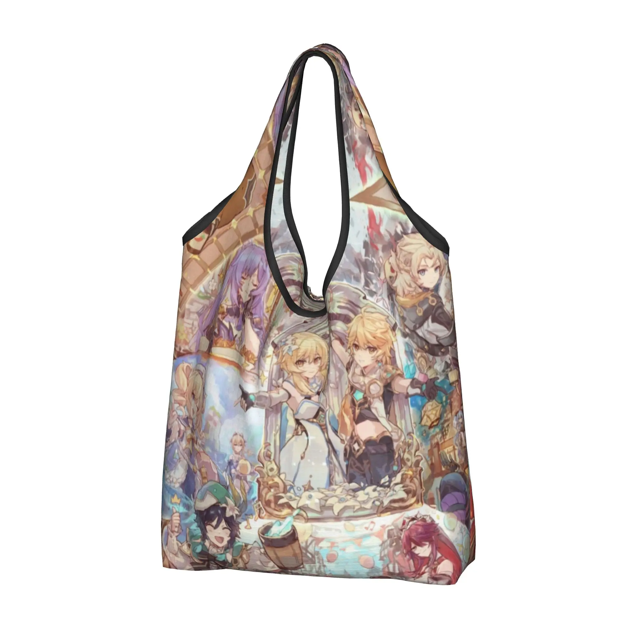 Anime Genshin Impact Grocery Shopping Tote Bag Women Custom Manga Kawaii  Shoulder Shopper Bag Big Capacity Handbags