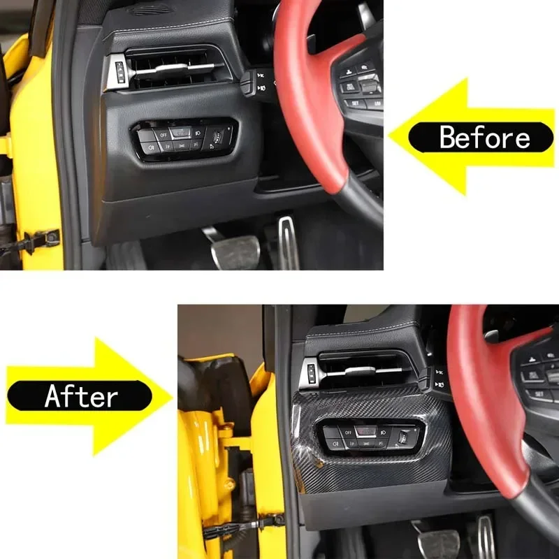 For Toyota GR Supra A90 A91 Real Dry Carbon Fiber 19-2023 Headlight Switch Button Decorative Cover Sticker Interior Accessories