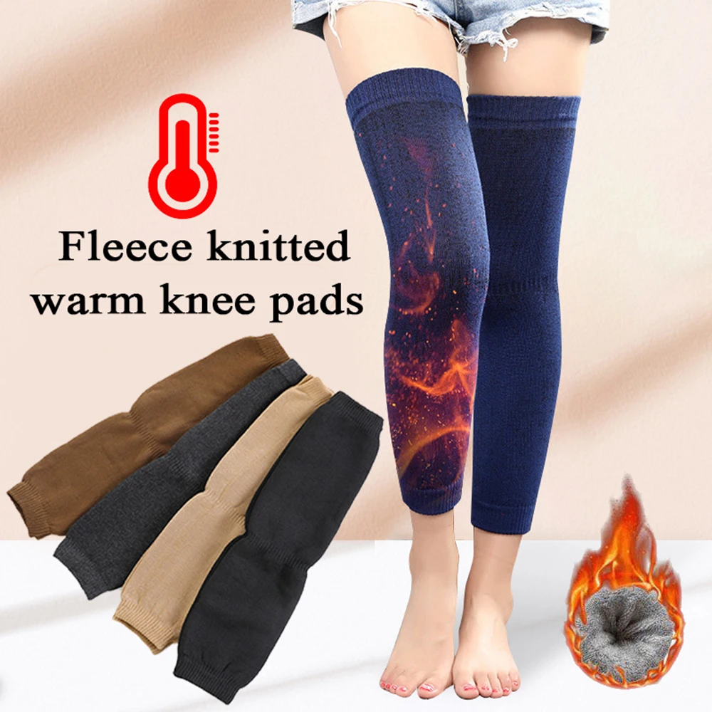 1 Paar Fleece Gebreide Warme Kniebeschermers Voor Dames Winterlegging Bedekken Beenwarmer Elastische Dikkere Kniebeschermer Verwarmde Kniebeschermers