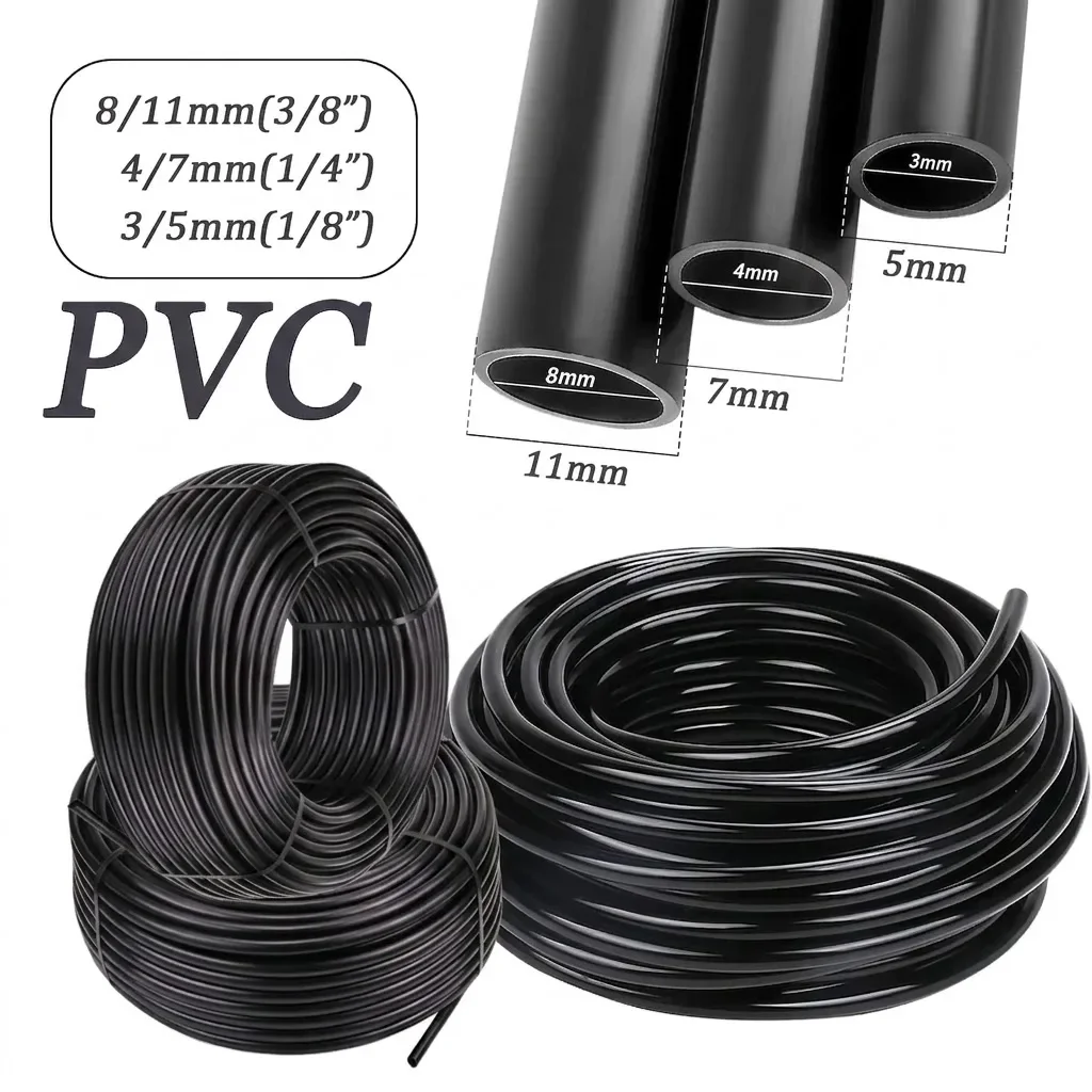 10M-100M Length PVC Garden Hose 1/8 1/4 3/8 Inch Black Micro Drip Irrigation Tube Plants Watering System 3/5mm 4/7mm 8/11mm