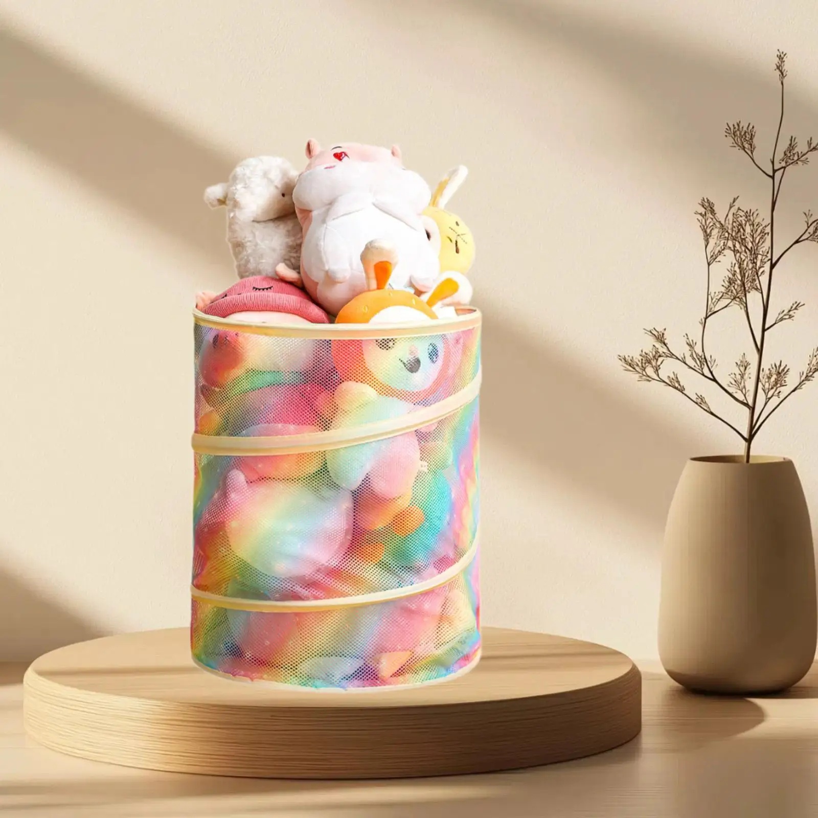 Keranjang Penyimpanan Mainan dengan Tutup Keranjang Pembibitan untuk Selimut Keranjang Cucian Jaring Dekoratif Tempat Penyimpanan Mainan Anak-anak untuk Ruang Bermain Rumah