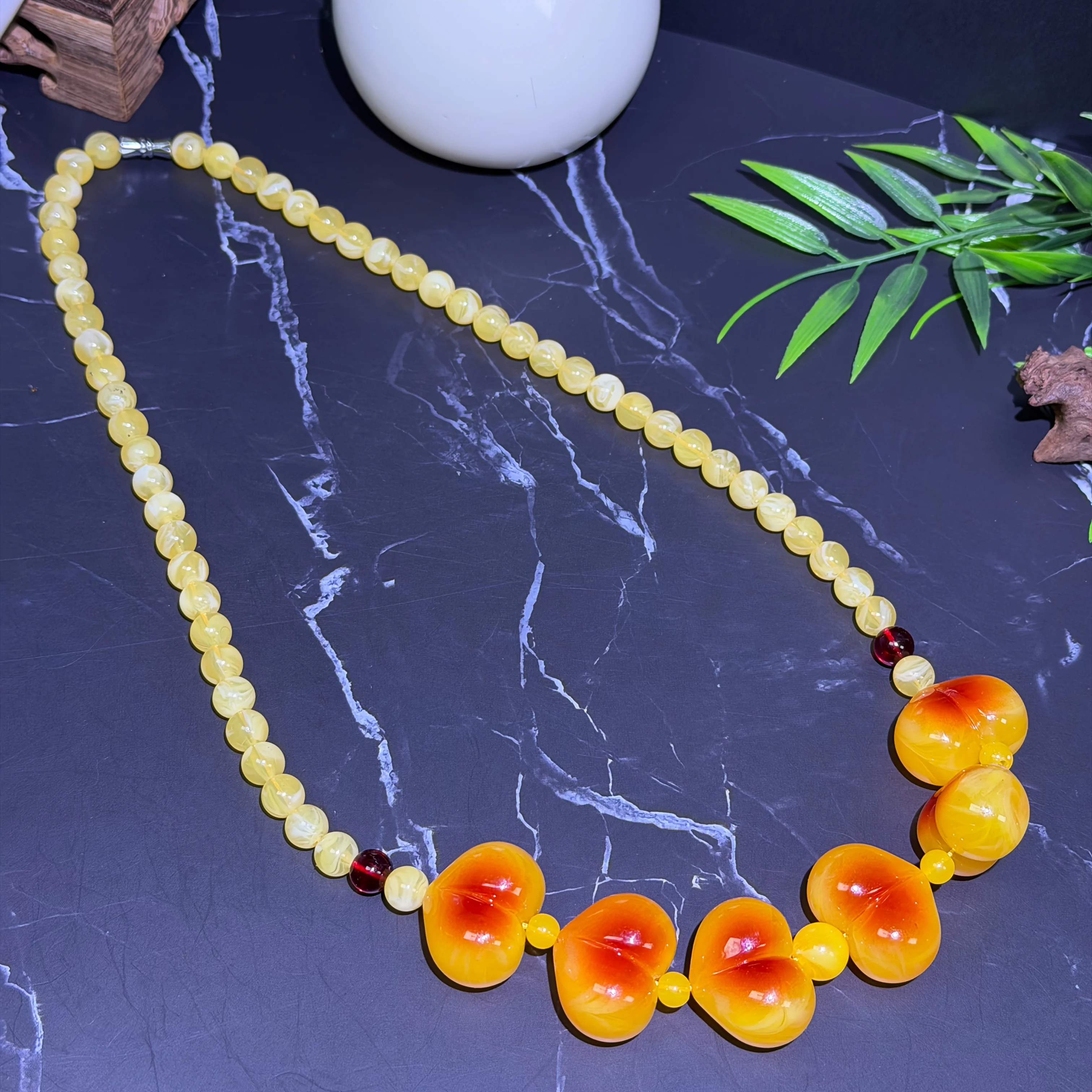 Bohemian Beeswax Playful Peach Love Pendant Amber Chicken Oil Yellow Necklace