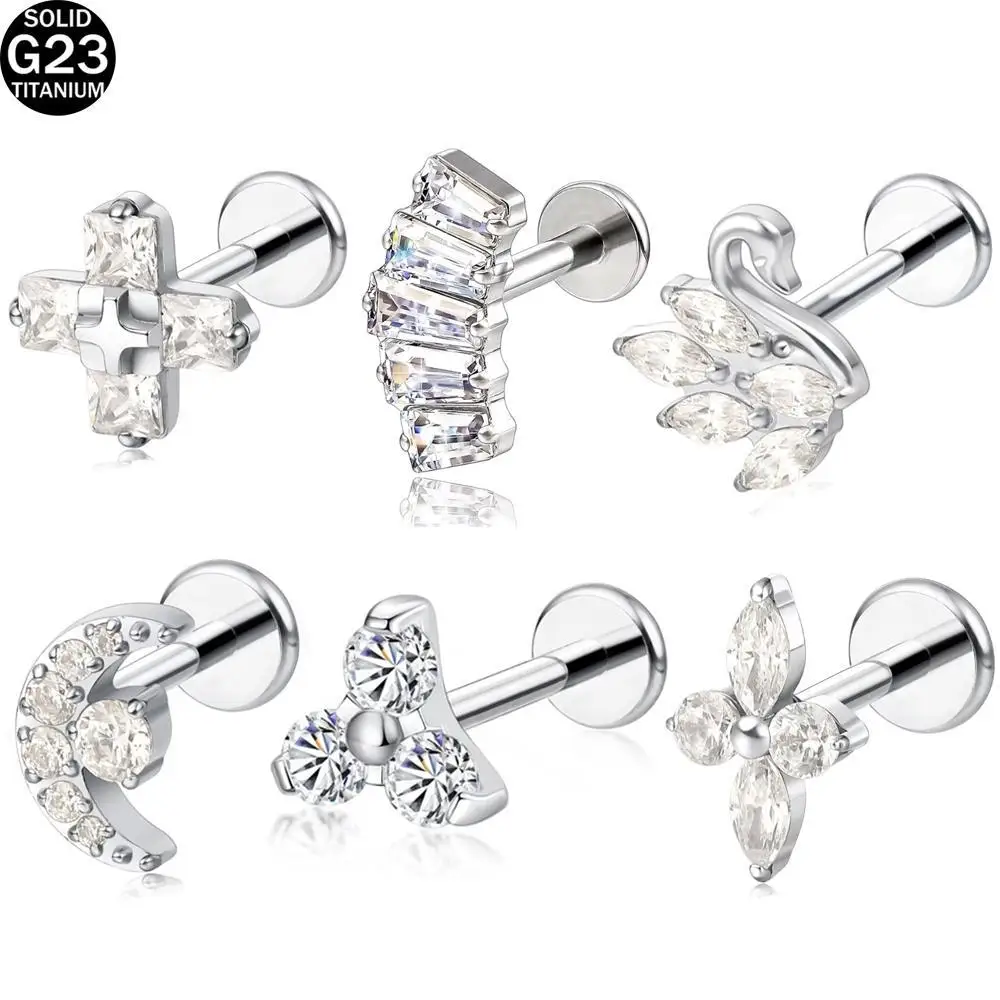 1Pcs Titanium ASTM F136 Flat Back Internal Thread Stud Earring Body Piercing Jewelry for Tragus Helix Conch Cartilage Nose Lip