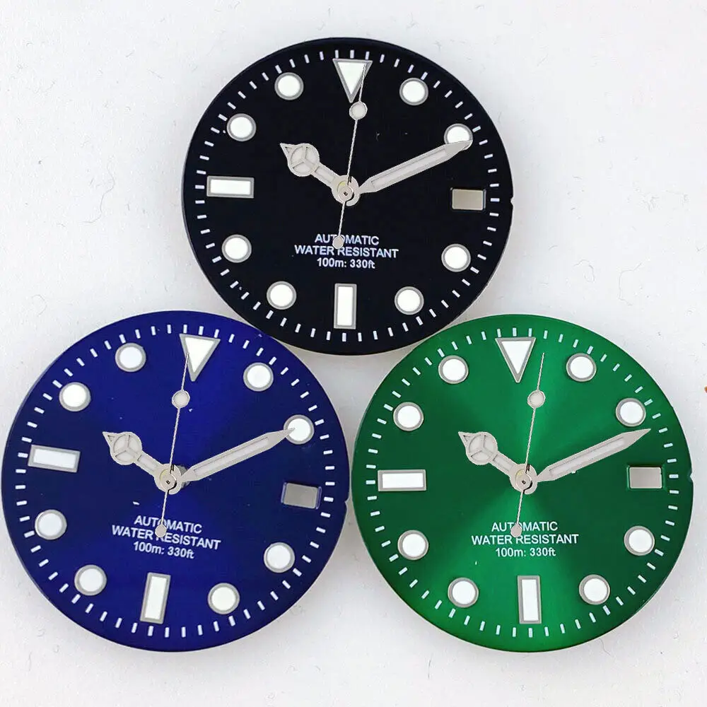 Tandorio 29mm Black Blue Green Watch Dial Luminous Hands Tool Kit Fit NH35 NH36 Watch Movement For Datejust Repair Watch Parts