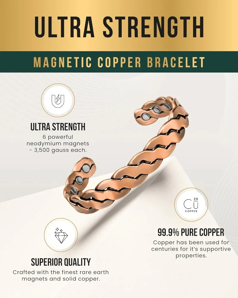 100% Reines Kupfer Magnetisches Armband für Männer und Frauen, Verstellbare Manschetten-Armreifen, Geburtstags- und Weihnachtsgeschenke