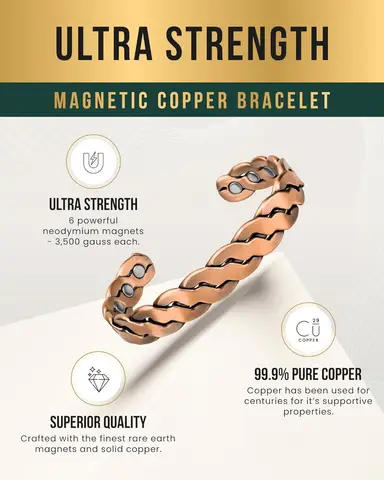 100% Pure Copper Magnetic Effective Pure Copper Bracelet for Men and Women Adjustable Cuff Bangles Birthday Christmas Gifts