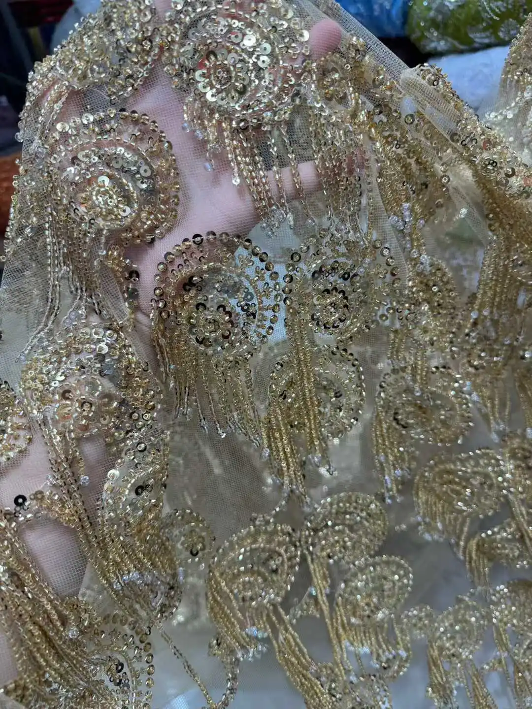 

3D Beaded French Mesh Bridal Lace Fabric 2026 African Sequins Lace Hot Sale Nigerian for Women Wedding Dress Sew 5 Yards/5KG