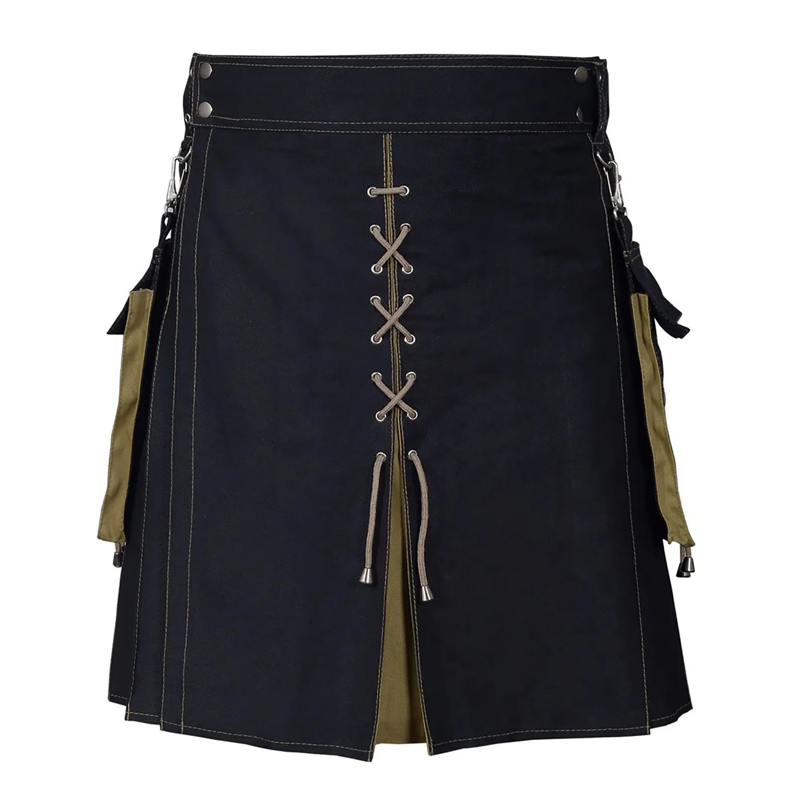 Vintage Kilt For Men Design Sense Fashion Trend Scottish Festival Half Bodies Skirts Contrast Color Medieval Pleated Skirt