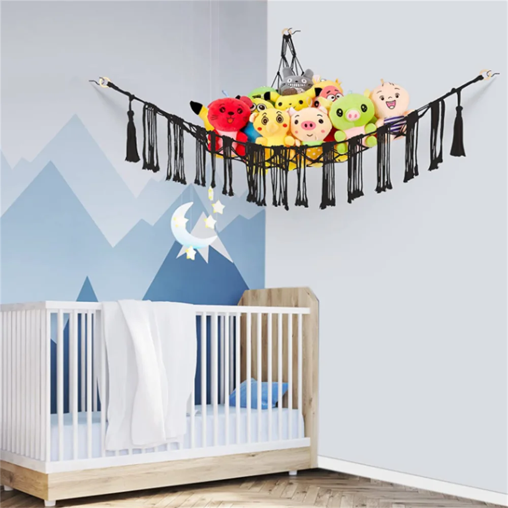 

Net Organizer With Hooks Stuffed Animal Nursery Kids Bedroom Large Capacity Mesh Soft Space Saving Playroom Triangle Toy Hammock