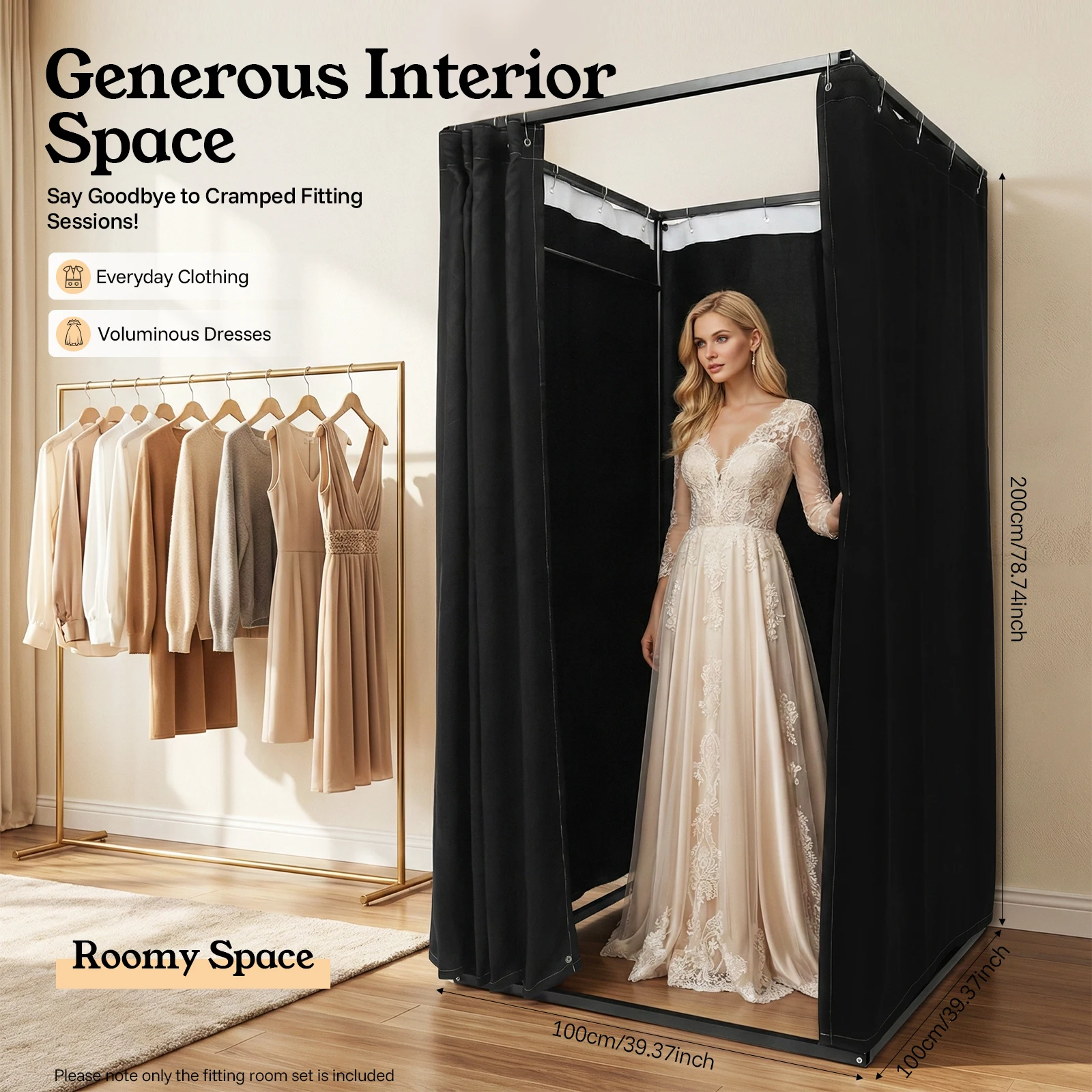 Portable Clothing Store Fitting Room, Curtain Changing Rooms, Private Room Divider, for Fit Room, Clothes Stores 100*100*200cm image 3