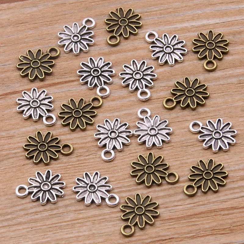 60PCS 10*13mm Metal Alloy 3 Color Small Daisy Flower Charms Plant Pendants For Jewelry Making DIY Handmade Craft