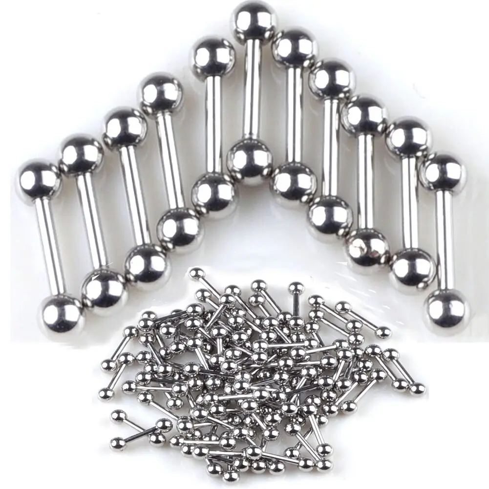 10 Pcs/Lot Stainless Steel External Thread SimpleTongue Ear Rings Bars Barbell For Woman Man Unisex Body Piercing Jewelry