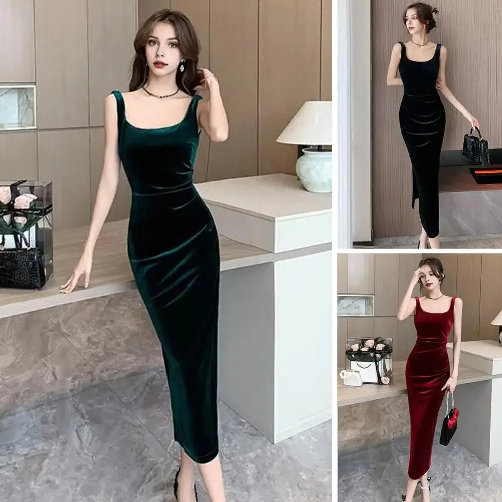 Women 2024 Autumn Winter Elegant Party Club Evening Velvet Streetwear Evening Dress For Business Prom Cocktail Party Midi Dress