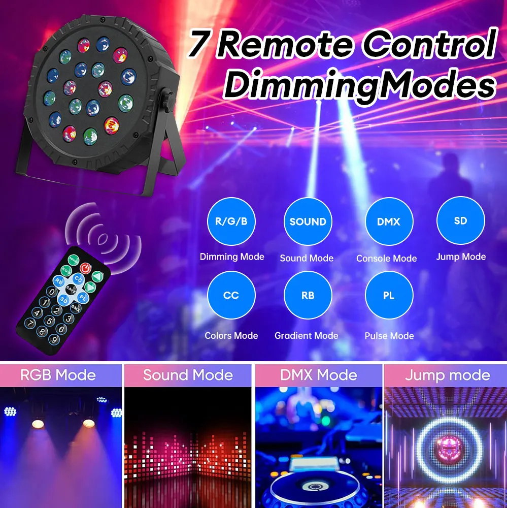 18 LED Stage Light RGB DMX512 Stage Flat Par Lighting DJ Equipment Disco Party Lighting Christmas Bar Club Wedding Show Light