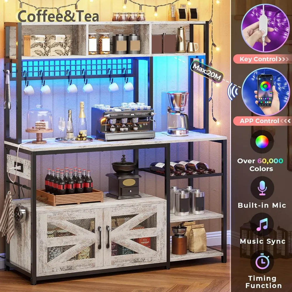 

47.2 Inch Bakers Rack with Power Outlet, Microwave Stand with Storage, Farmhouse Coffee Bar Cabinet Station with, Customized