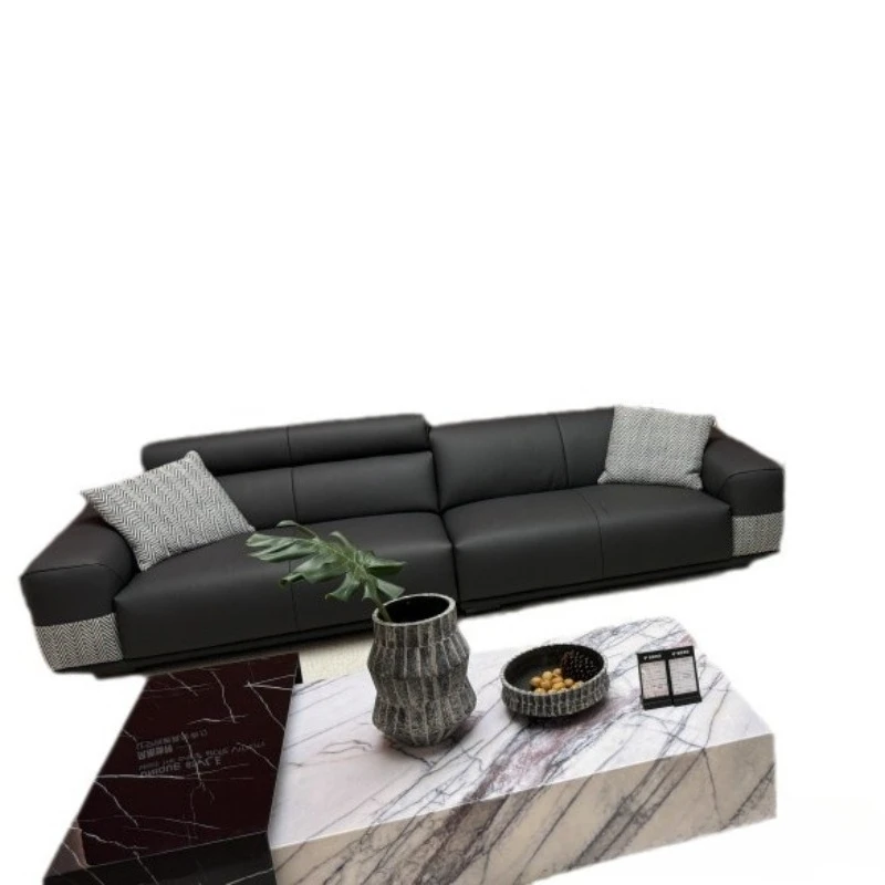 Leather first layer cowhide sofa Italian minimalist casual simple straight row sofa combination