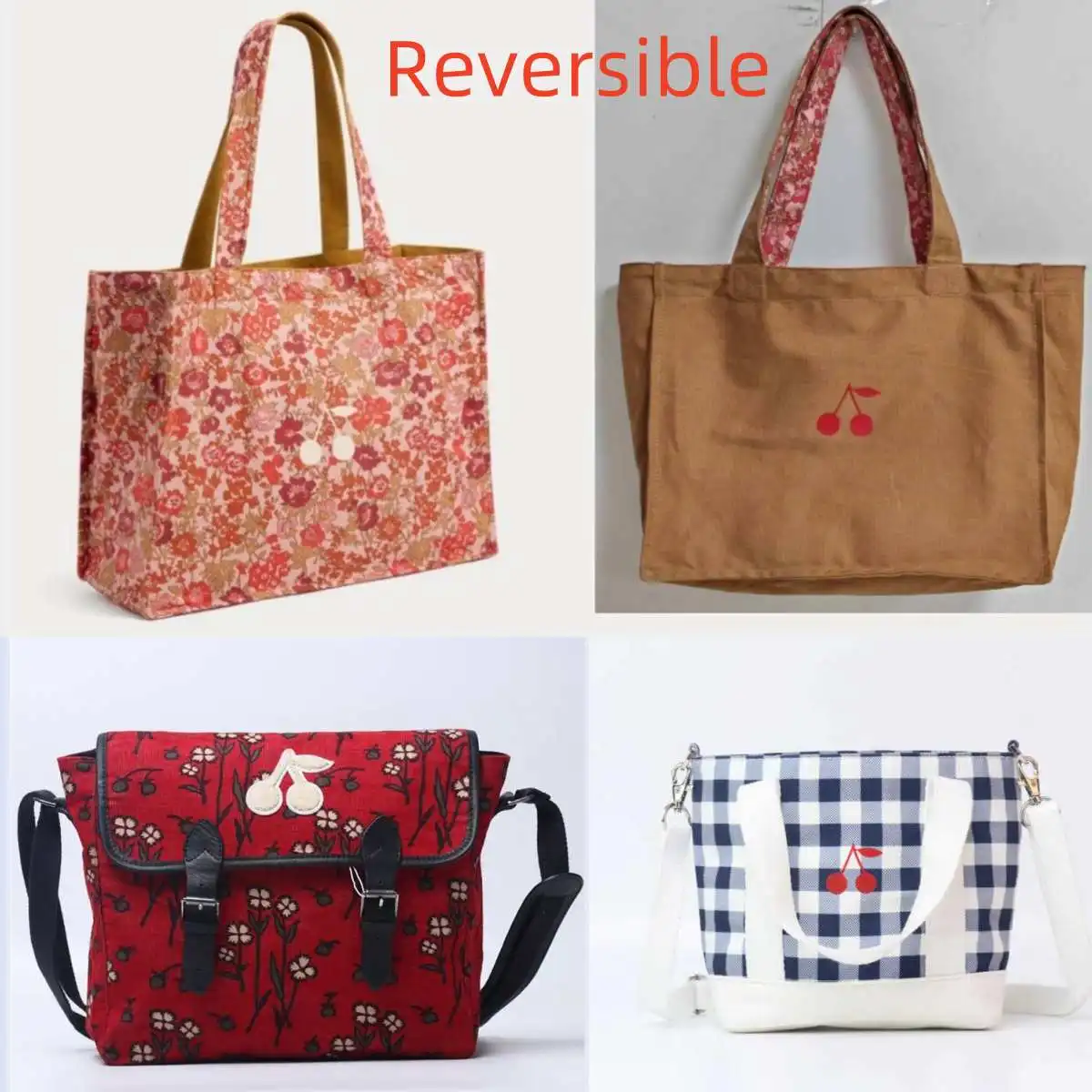 BP Corduroy Cherry Bag Shoulder Messenger bag Folding Eco-Friendly Cotton Tote Bags Flower Red Bag