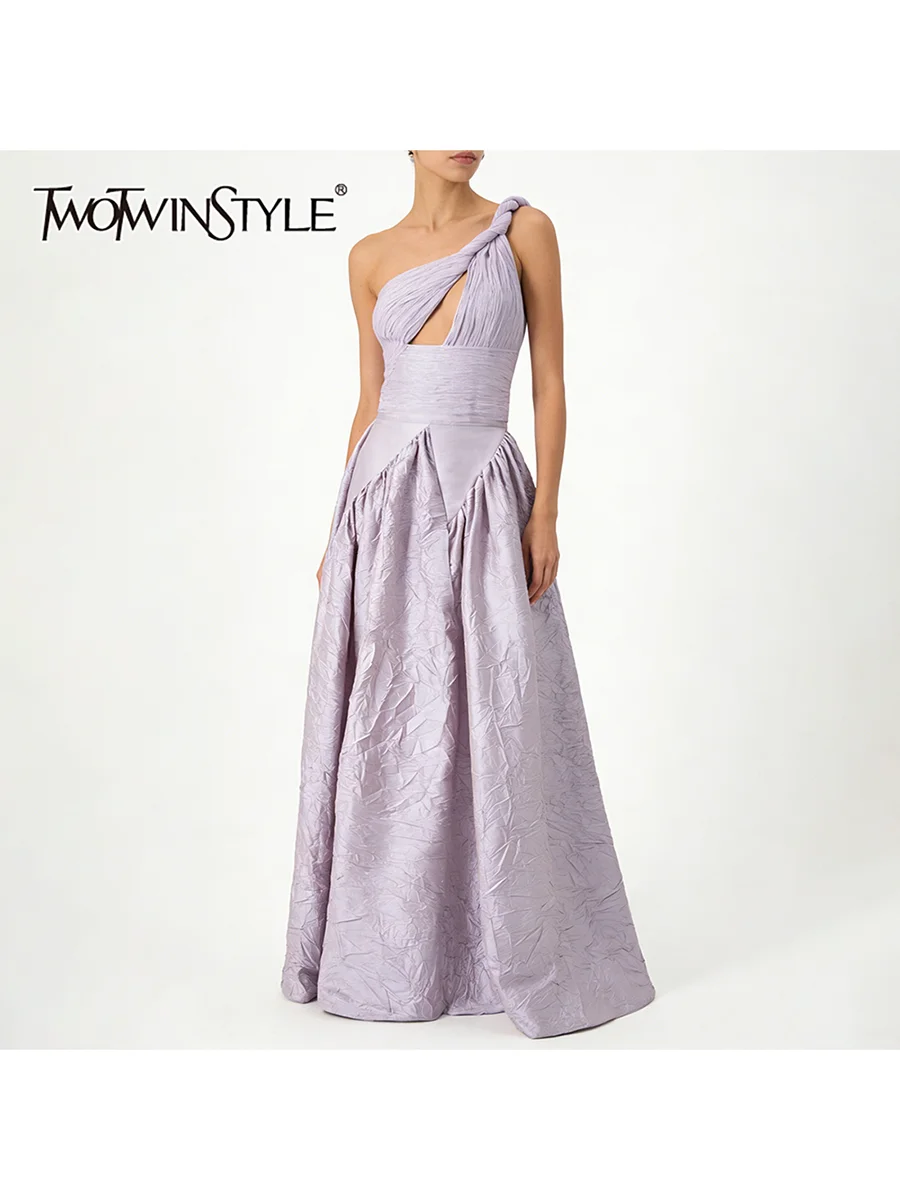 

TWOTWINSTYLE Фиолетовое платье с вырезами и драпировкой для женщин, без рукавов, с высокой талией, элегантное, весенняя новинка