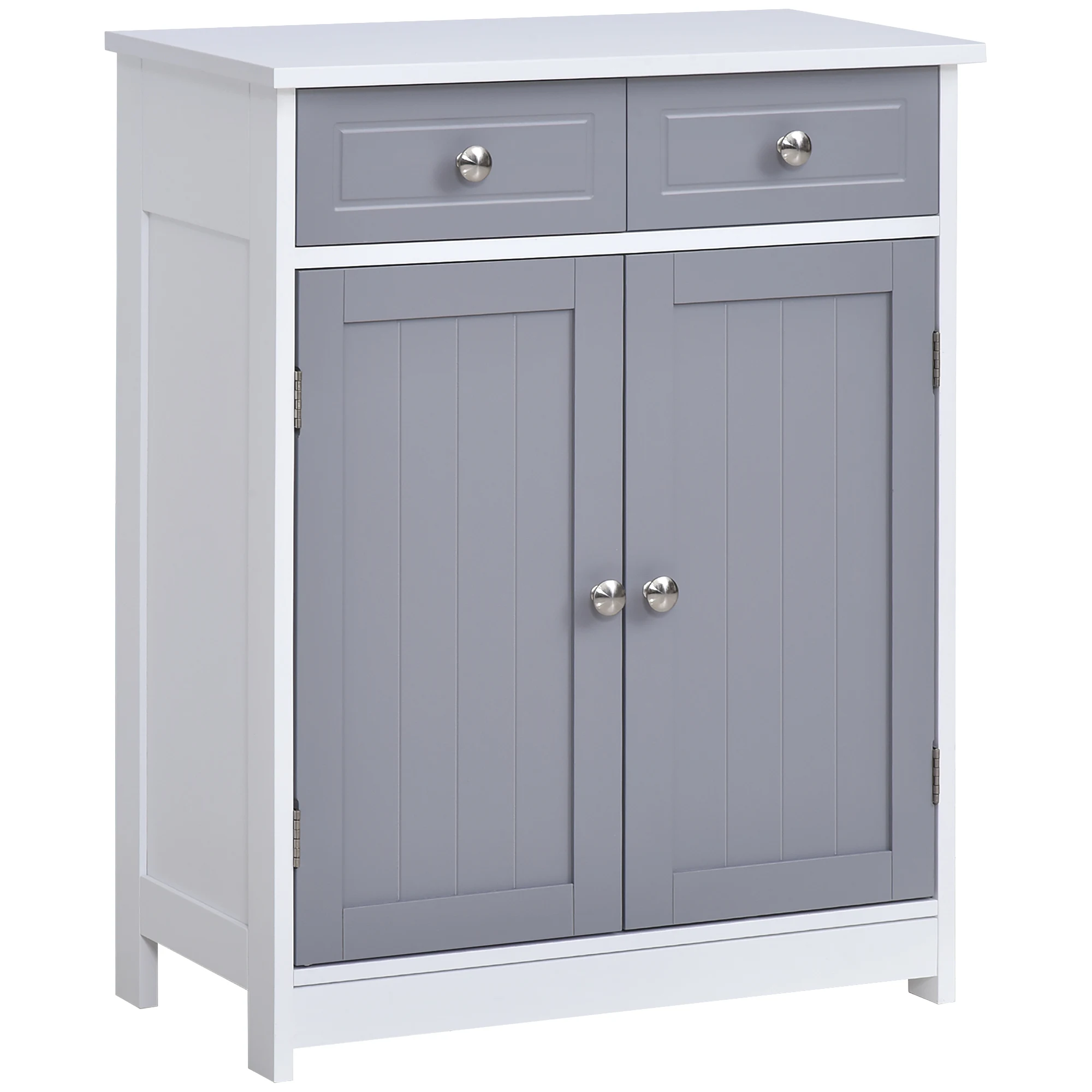 Kleankin opbergmeubel, badkamerkast, kast met 2 deuren 2 laden-60x30x75 cm-grijs en wit