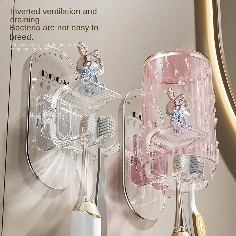 

Rabbit toothbrush holder, multifunctional dust-proof shelf, drain rack on bathroom wall, necklace key holder.