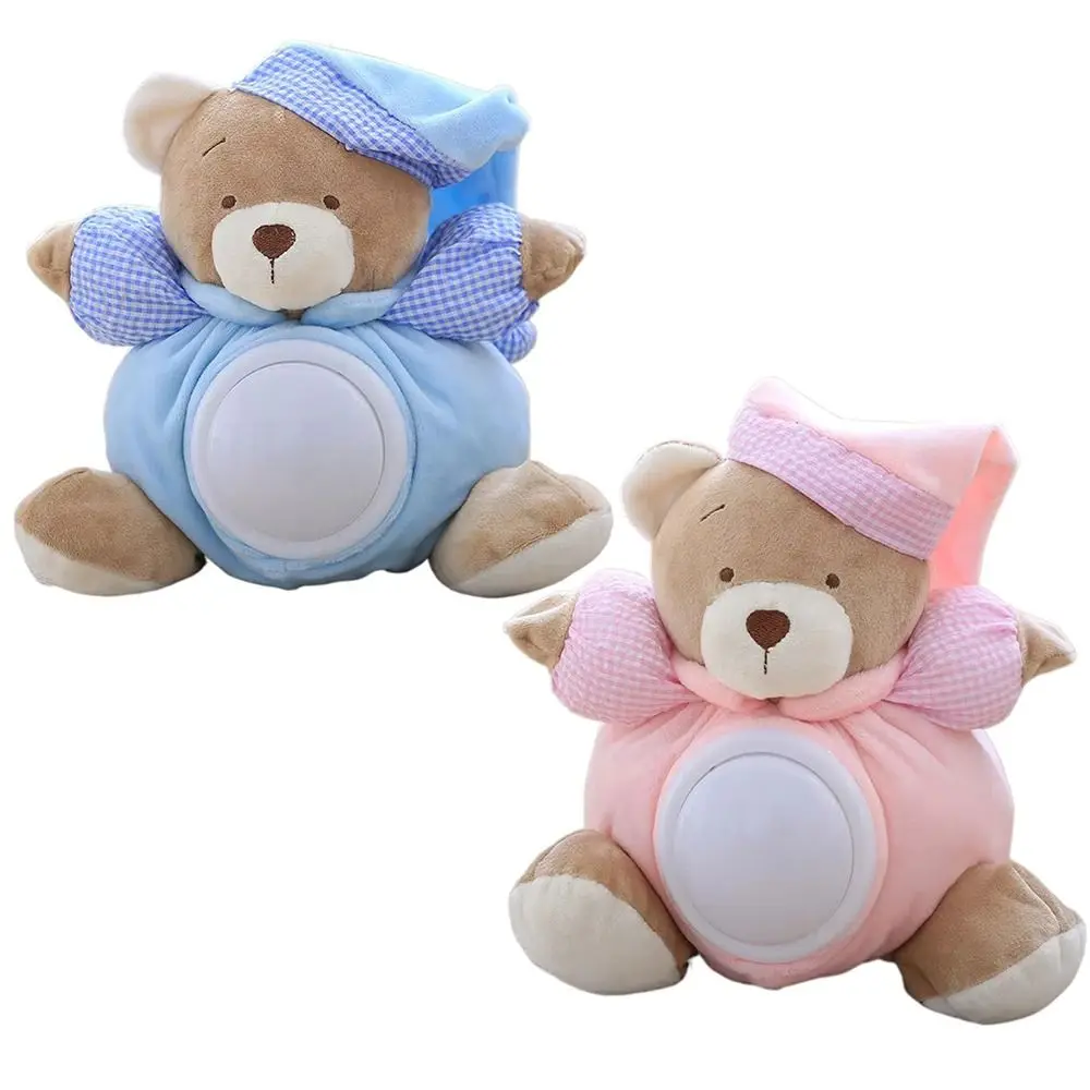 

Safe Musical Appease Bear Toys Breathing Light Press Type Baby Plush Dolls Soft Interactive Sleep Soother Kids