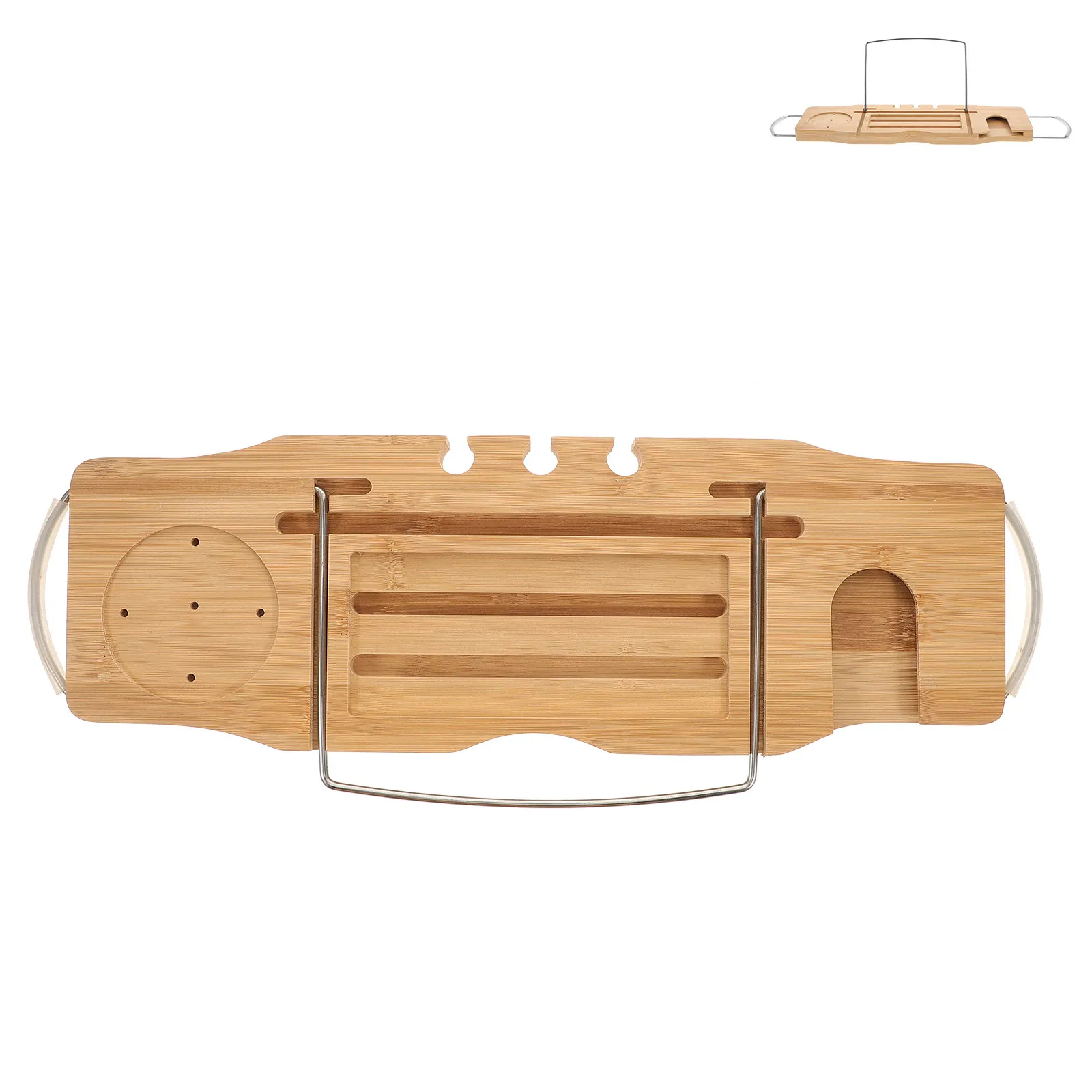 Bamboo Adjustable Bathtub Tray Expandable Non-Slip Handles Bath Tub Table Phone Book Holder Towel Storage Rack