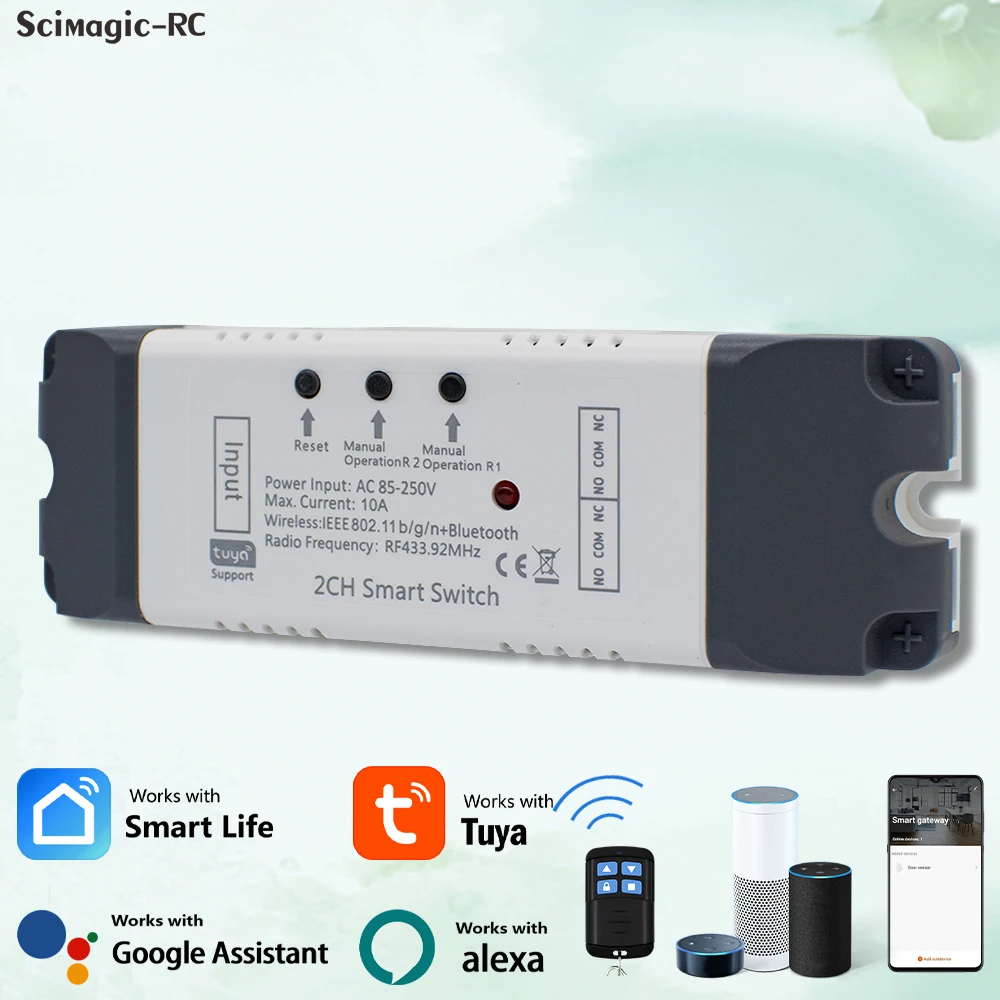 Tuya 2CH Wifi Wireless Switch Smart Module DC AC 5V 12V 32V 110V 220V Electric Linear Actuator Motor Controller RF433mhz Remote