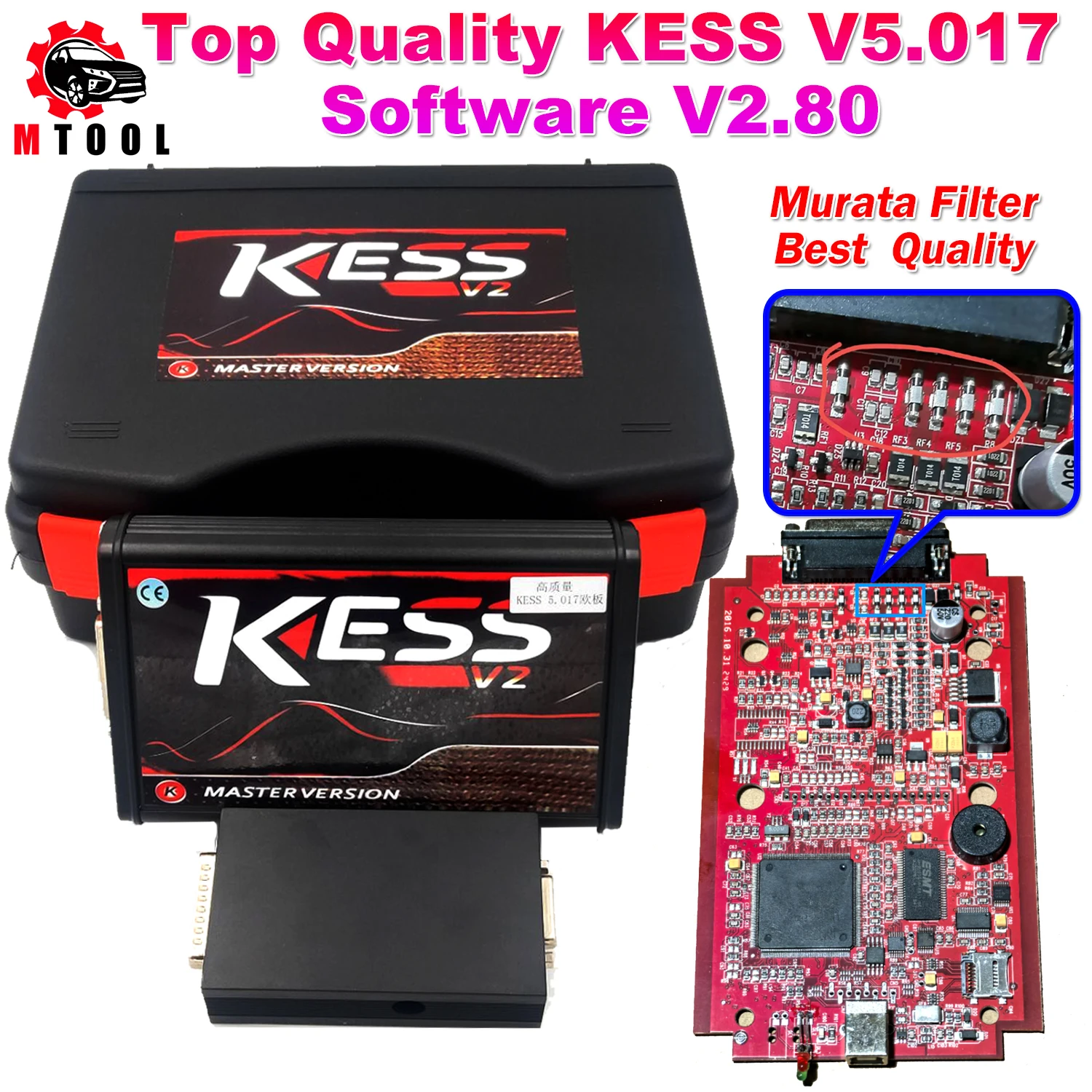 

Online EU Red Murata Filter Kess V2 V2.80 V5.017 & KTAG V7.020 4 LED OBD2 Car Trucks ECU Chip Tuning Kit Unlimited Repair Ki