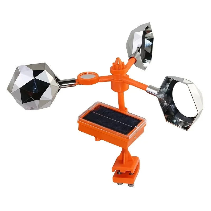 جهاز طارد الطيور العاكس الذي يعمل بالطاقة الشمسية مع صندوق صوت - برتقالي، مثالي للحدائق والمزارع والبساتين