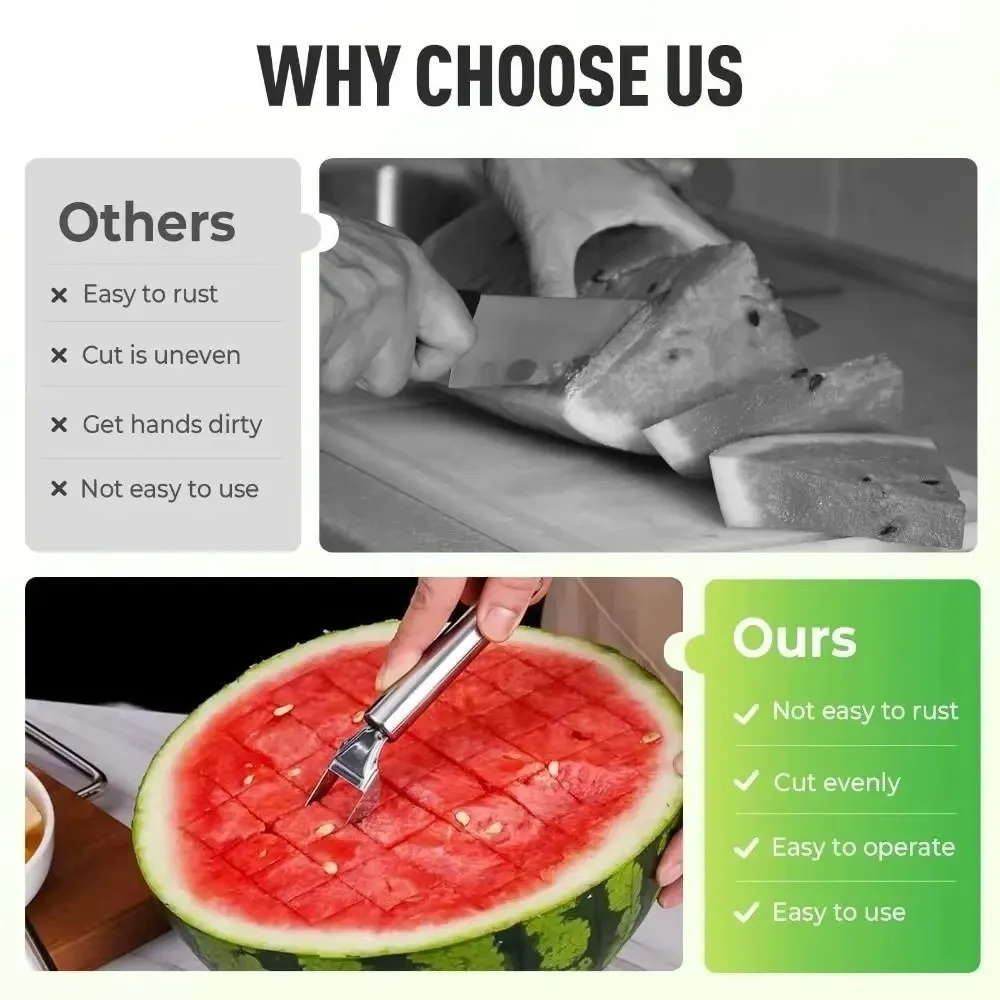 Durable 2 in 1 Watermelon Cutter Silver Stainless Steel Fruit Slicer Double Head Use Multi-purpose Kitchen Tool Kitchen