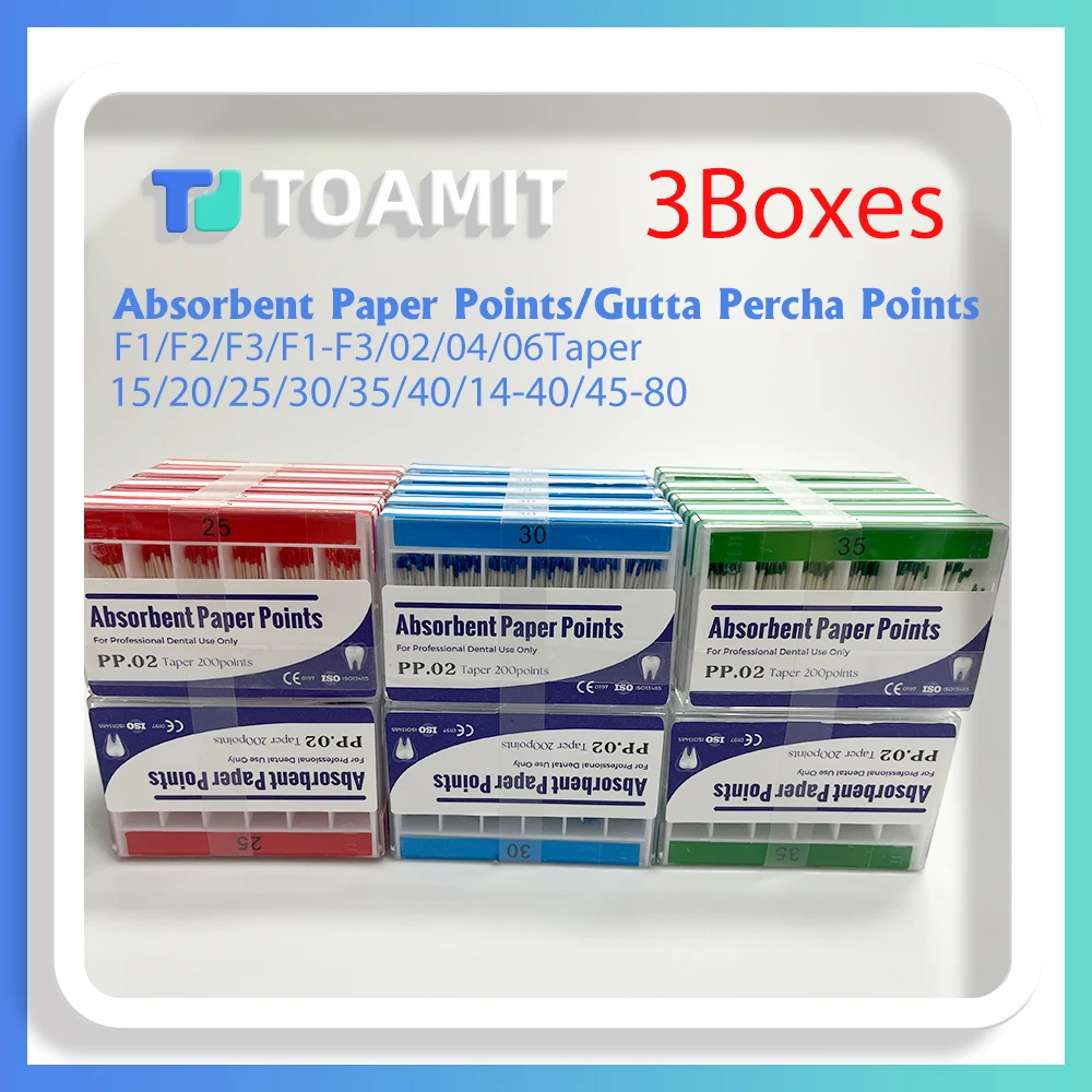 

3 коробки впитывающих бумажных наконечников, стоматологические точки Gutta Percha, конические материалы, наконечники, PP GP, эндодонтия, наполнитель корневых каналов, волокнистый столб