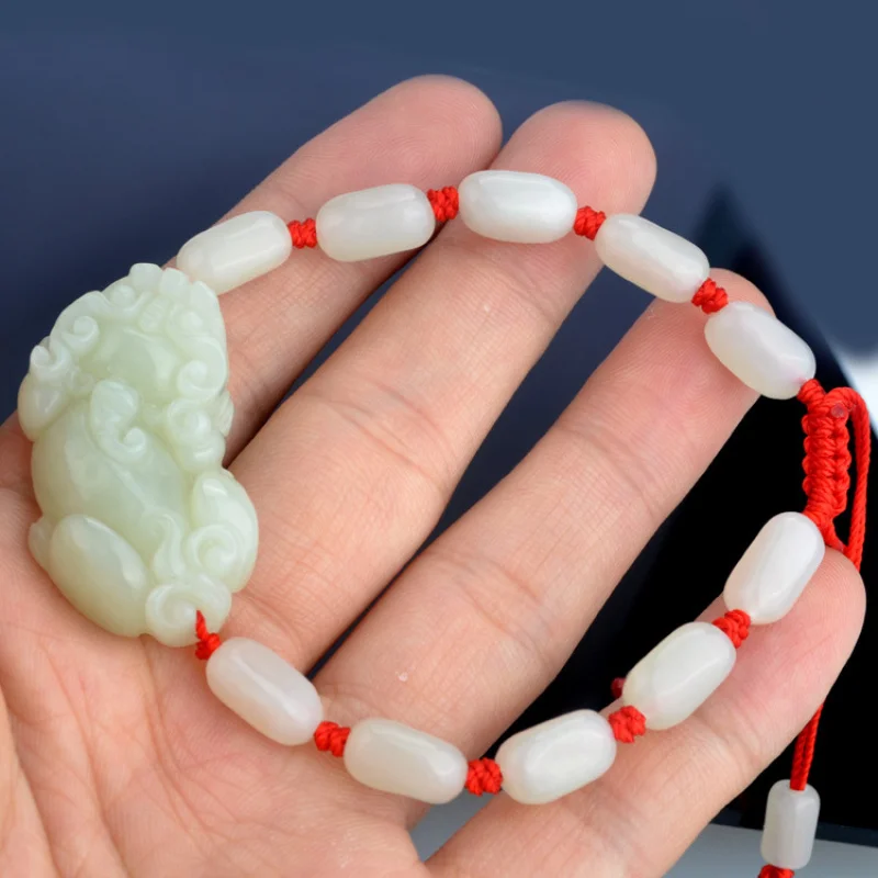 

Hotan Pixiu , Green and White , Unisex Jade Bracelet