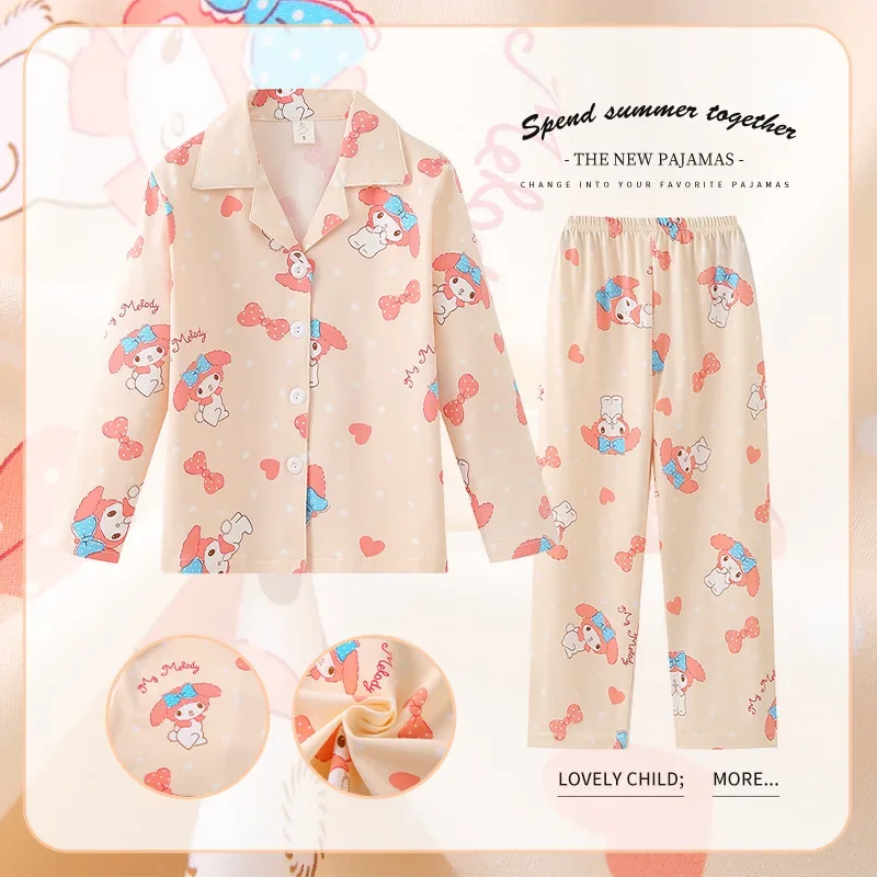 New Kawaii Miniso Autumn Children Pajama Sets Anime Boy Girl Milk Silk Sleepwear Spring Kids Long-sleeved Pants Homewear Clothes