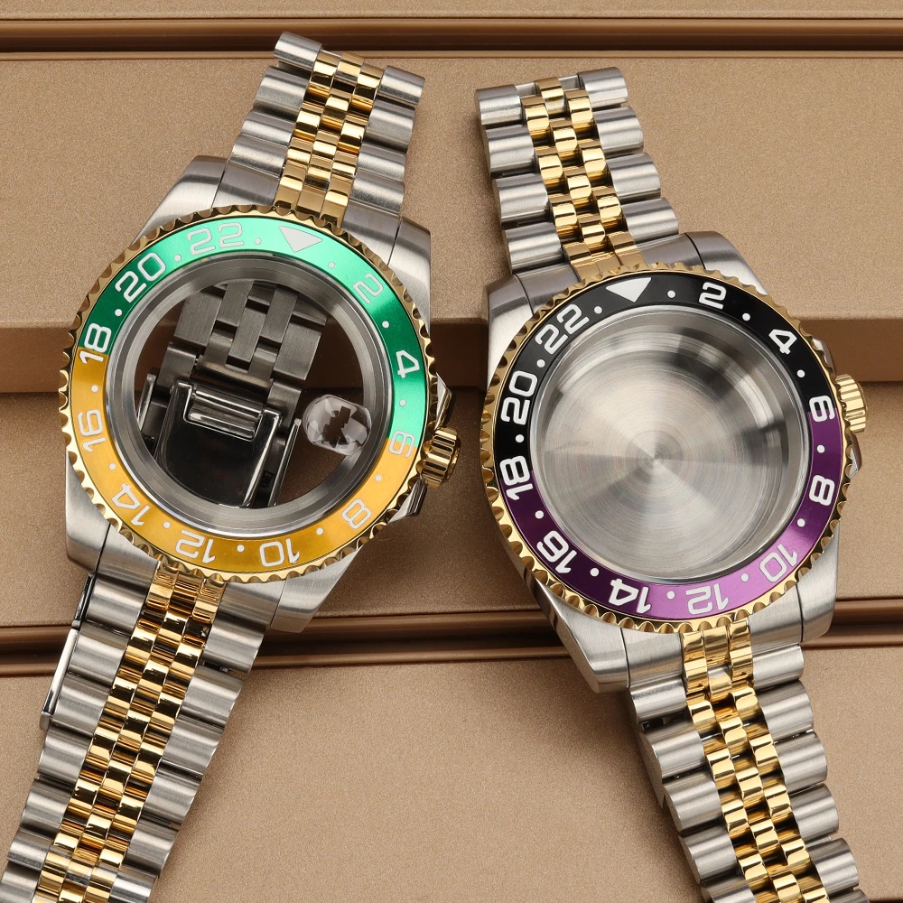 

40MM GMT Men's Watch Case Waterproof Sapphire Glass For NH35 NH36 NH38/34 Miyota 8215 ETA2824 Movt Stainless Steel Jubilee Strap